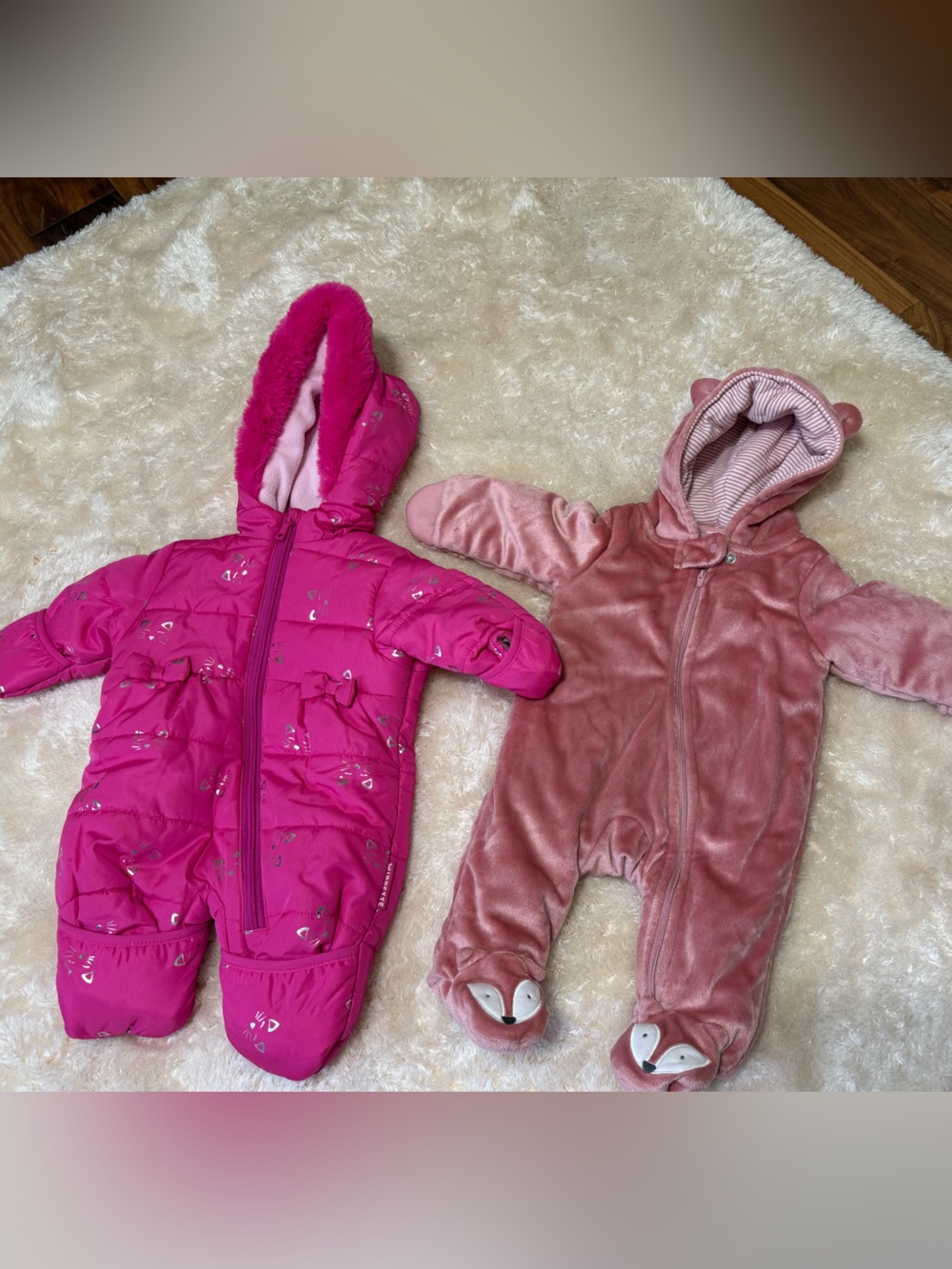 2 Pink One-Piece Hooded Winter Suits